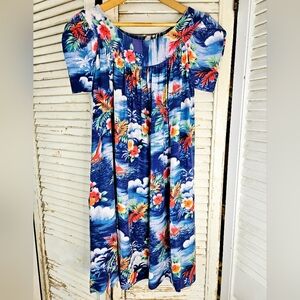 Vintage 60s Hawaiian mini dress with tulip sleeves S